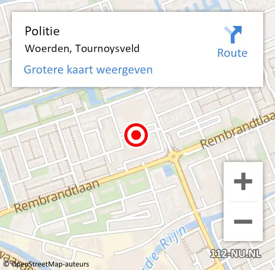 Locatie op kaart van de 112 melding: Politie Woerden, Tournoysveld op 27 april 2021 16:37
