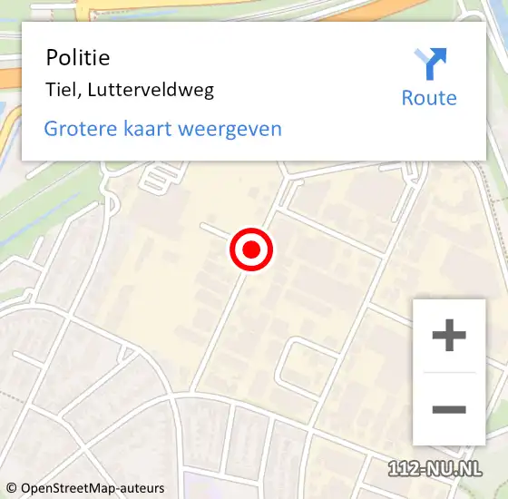 Locatie op kaart van de 112 melding: Politie Tiel, Lutterveldweg op 27 april 2021 17:27