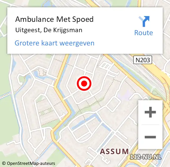 Locatie op kaart van de 112 melding: Ambulance Met Spoed Naar Uitgeest, De Krijgsman op 27 april 2021 18:02