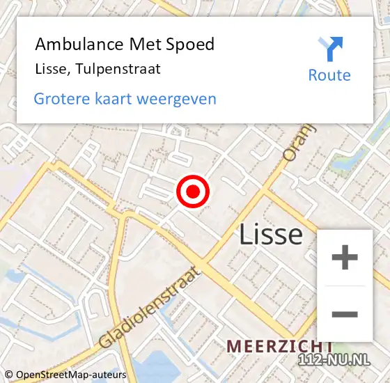 Locatie op kaart van de 112 melding: Ambulance Met Spoed Naar Lisse, Tulpenstraat op 27 april 2021 18:12