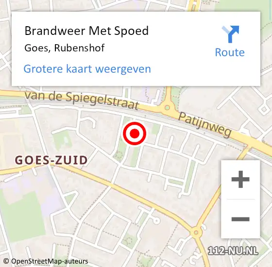 Locatie op kaart van de 112 melding: Brandweer Met Spoed Naar Goes, Rubenshof op 9 juni 2014 03:03