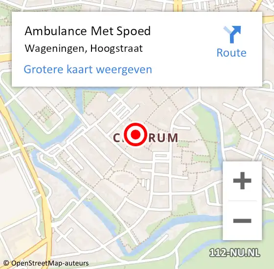 Locatie op kaart van de 112 melding: Ambulance Met Spoed Naar Wageningen, Hoogstraat op 27 april 2021 19:11