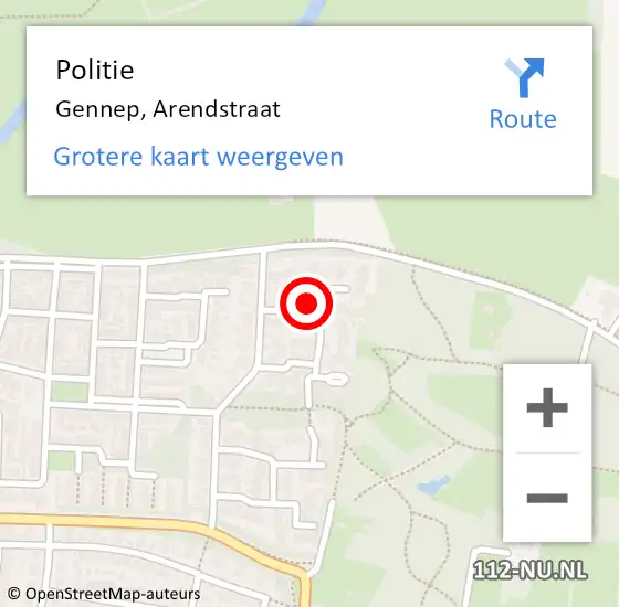 Locatie op kaart van de 112 melding: Politie Gennep, Arendstraat op 27 april 2021 20:08