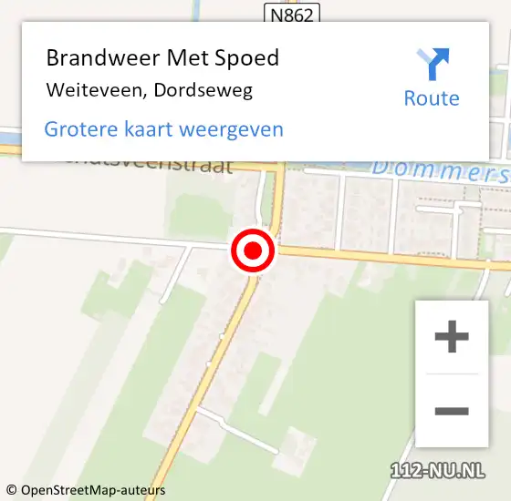 Locatie op kaart van de 112 melding: Brandweer Met Spoed Naar Weiteveen, Dordseweg op 27 april 2021 23:02