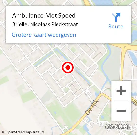 Locatie op kaart van de 112 melding: Ambulance Met Spoed Naar Brielle, Nicolaas Pieckstraat op 28 april 2021 03:27