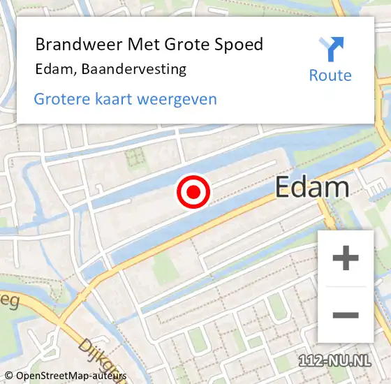 Locatie op kaart van de 112 melding: Brandweer Met Grote Spoed Naar Edam, Baandervesting op 9 juni 2014 04:14