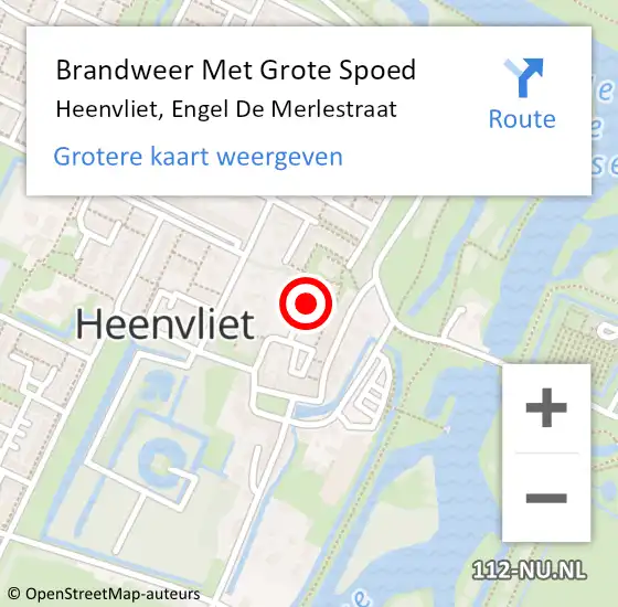 Locatie op kaart van de 112 melding: Brandweer Met Grote Spoed Naar Heenvliet, Engel De Merlestraat op 28 april 2021 05:08