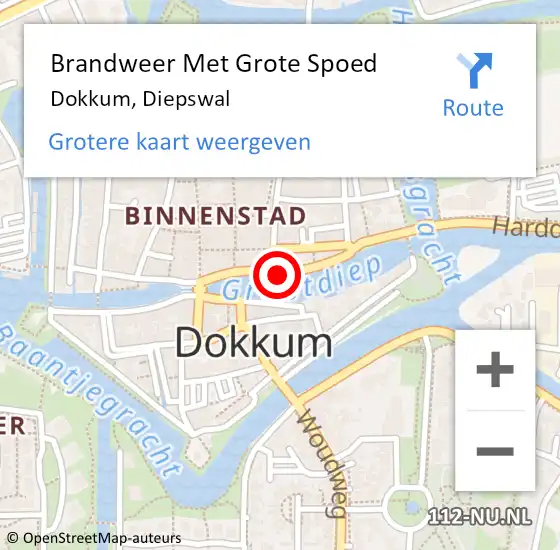 Locatie op kaart van de 112 melding: Brandweer Met Grote Spoed Naar Dokkum, Diepswal op 28 april 2021 09:12