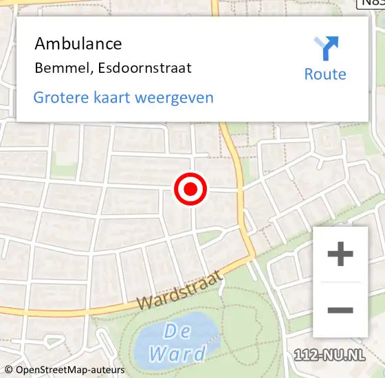 Locatie op kaart van de 112 melding: Ambulance Bemmel, Esdoornstraat op 28 april 2021 11:26