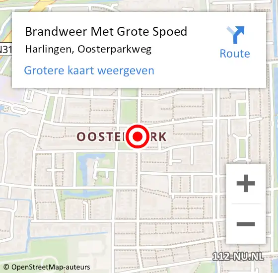 Locatie op kaart van de 112 melding: Brandweer Met Grote Spoed Naar Harlingen, Oosterparkweg op 28 april 2021 13:16