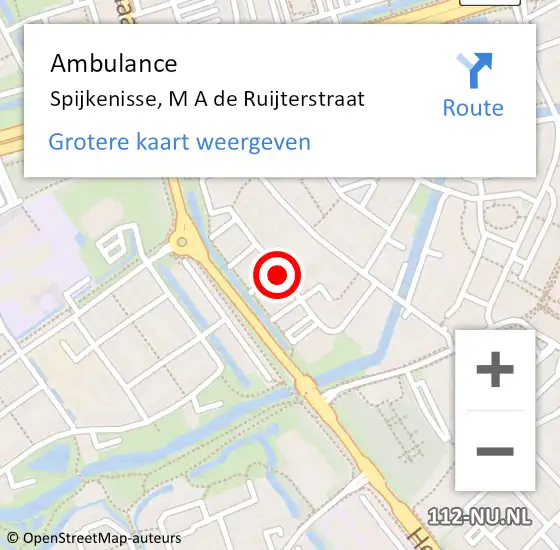 Locatie op kaart van de 112 melding: Ambulance Spijkenisse, M A de Ruijterstraat op 28 april 2021 14:06