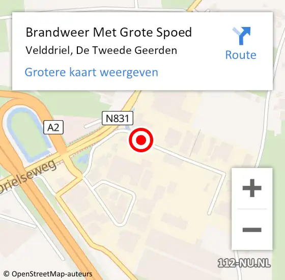 Locatie op kaart van de 112 melding: Brandweer Met Grote Spoed Naar Velddriel, De Tweede Geerden op 28 april 2021 15:40