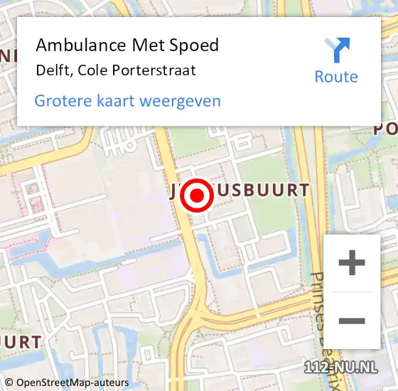 Locatie op kaart van de 112 melding: Ambulance Met Spoed Naar Delft, Cole Porterstraat op 28 april 2021 17:26