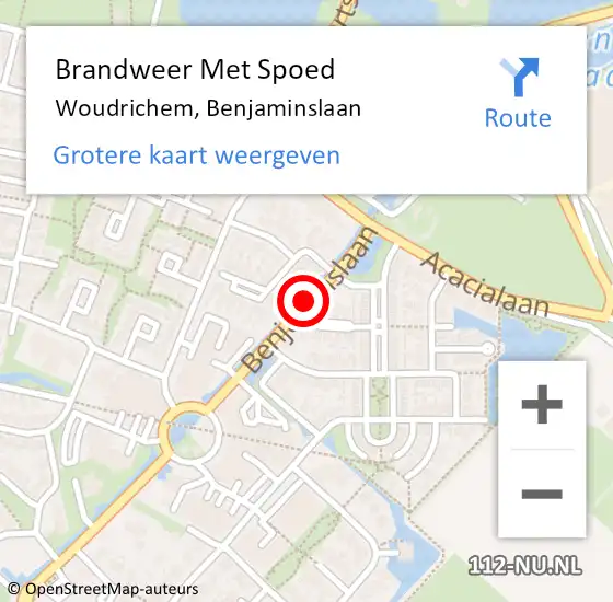 Locatie op kaart van de 112 melding: Brandweer Met Spoed Naar Woudrichem, Benjaminslaan op 28 april 2021 20:20