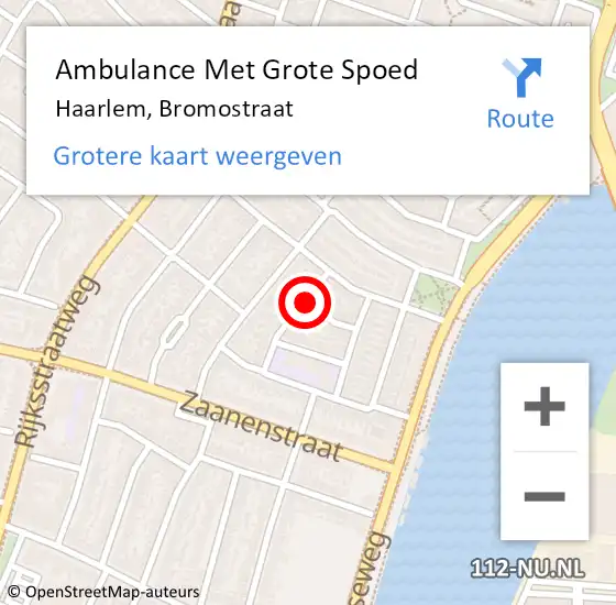 Locatie op kaart van de 112 melding: Ambulance Met Grote Spoed Naar Haarlem, Bromostraat op 28 april 2021 22:43