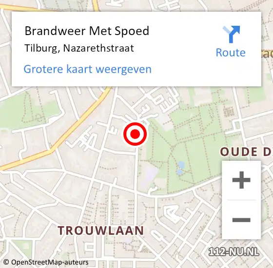 Locatie op kaart van de 112 melding: Brandweer Met Spoed Naar Tilburg, Nazarethstraat op 29 april 2021 09:53