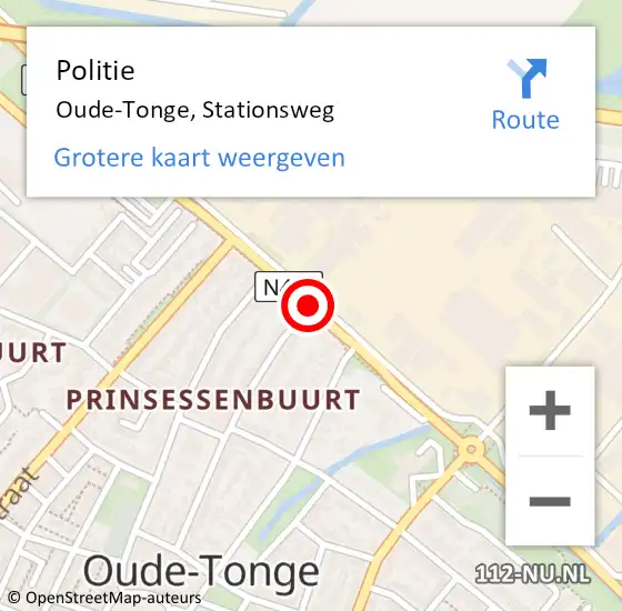 Locatie op kaart van de 112 melding: Politie Oude-Tonge, Stationsweg op 29 april 2021 09:59