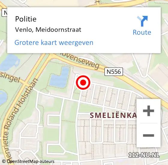 Locatie op kaart van de 112 melding: Politie Venlo, Meidoornstraat op 29 april 2021 10:00