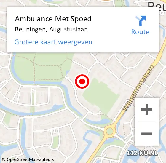 Locatie op kaart van de 112 melding: Ambulance Met Spoed Naar Beuningen, Augustuslaan op 29 april 2021 10:23