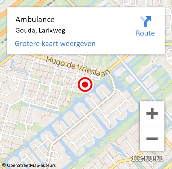 Locatie op kaart van de 112 melding: Ambulance Gouda, Larixweg op 29 april 2021 11:52