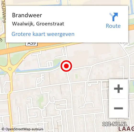 Locatie op kaart van de 112 melding: Brandweer Waalwijk, Groenstraat op 29 april 2021 12:37