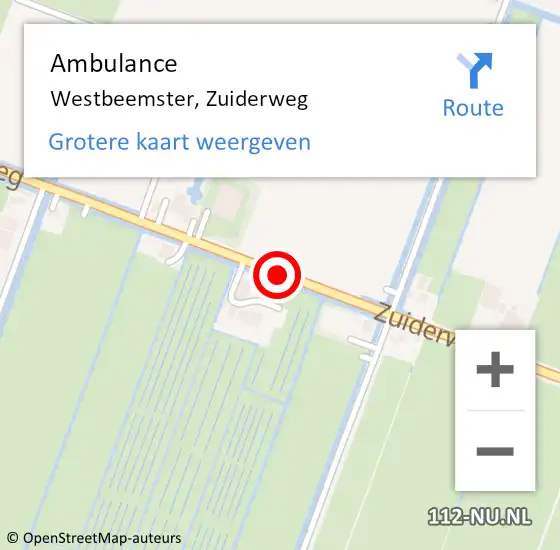 Locatie op kaart van de 112 melding: Ambulance Westbeemster, Zuiderweg op 29 april 2021 12:42