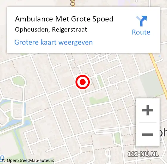 Locatie op kaart van de 112 melding: Ambulance Met Grote Spoed Naar Opheusden, Reigerstraat op 29 april 2021 14:50