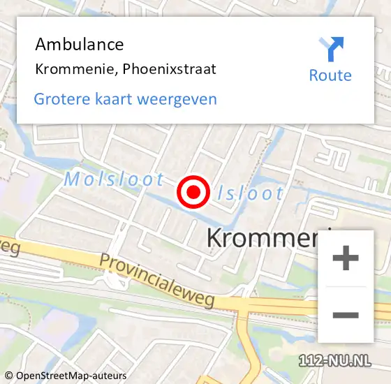 Locatie op kaart van de 112 melding: Ambulance Krommenie, Phoenixstraat op 29 april 2021 15:05