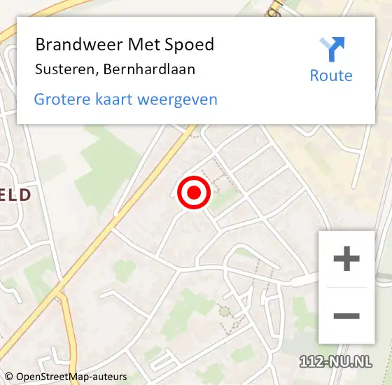 Locatie op kaart van de 112 melding: Brandweer Met Spoed Naar Susteren, Bernhardlaan op 29 april 2021 15:07