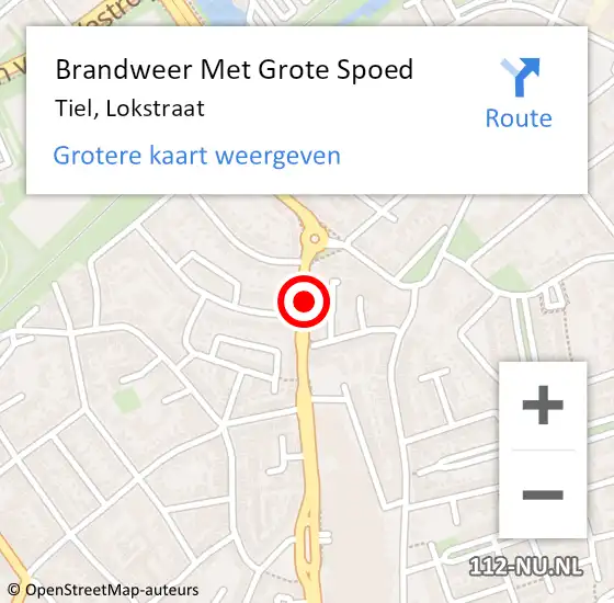 Locatie op kaart van de 112 melding: Brandweer Met Grote Spoed Naar Tiel, Lokstraat op 29 april 2021 15:25