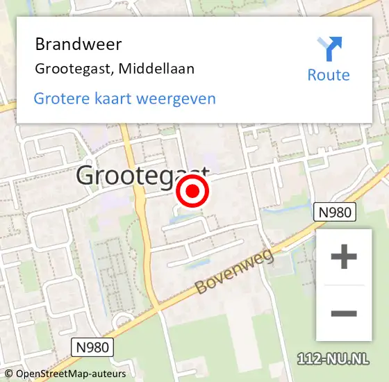 Locatie op kaart van de 112 melding: Brandweer Grootegast, Middellaan op 29 april 2021 16:39