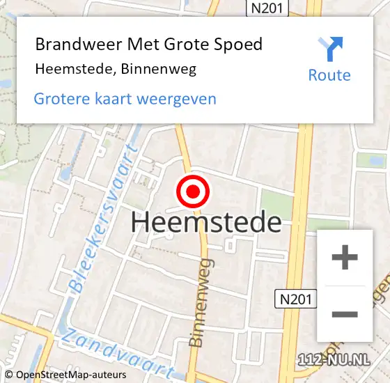 Locatie op kaart van de 112 melding: Brandweer Met Grote Spoed Naar Heemstede, Binnenweg op 29 april 2021 22:21