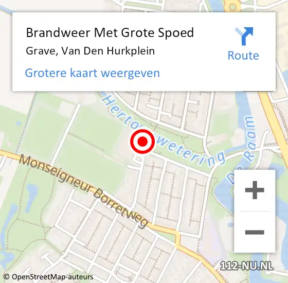 Locatie op kaart van de 112 melding: Brandweer Met Grote Spoed Naar Grave, Van Den Hurkplein op 29 april 2021 22:25