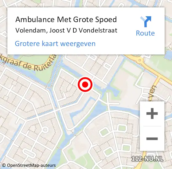 Locatie op kaart van de 112 melding: Ambulance Met Grote Spoed Naar Volendam, Joost V D Vondelstraat op 30 april 2021 05:04