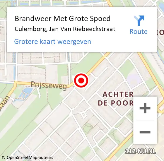 Locatie op kaart van de 112 melding: Brandweer Met Grote Spoed Naar Culemborg, Jan Van Riebeeckstraat op 30 april 2021 05:37