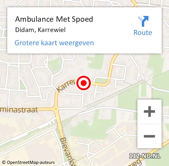 Locatie op kaart van de 112 melding: Ambulance Met Spoed Naar Didam, Karrewiel op 30 april 2021 08:15