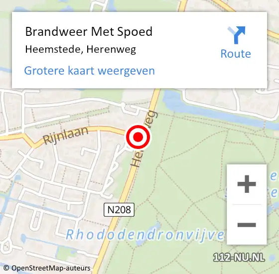 Locatie op kaart van de 112 melding: Brandweer Met Spoed Naar Heemstede, Herenweg op 30 april 2021 10:24