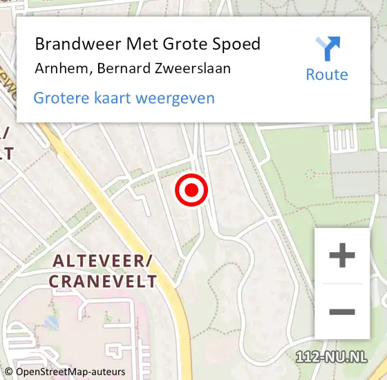 Locatie op kaart van de 112 melding: Brandweer Met Grote Spoed Naar Arnhem, Bernard Zweerslaan op 30 april 2021 10:57