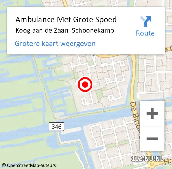 Locatie op kaart van de 112 melding: Ambulance Met Grote Spoed Naar Koog aan de Zaan, Schoonekamp op 30 april 2021 12:27