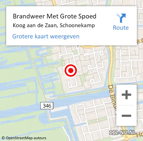 Locatie op kaart van de 112 melding: Brandweer Met Grote Spoed Naar Koog aan de Zaan, Schoonekamp op 30 april 2021 12:39