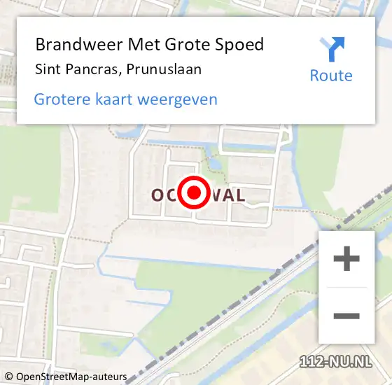 Locatie op kaart van de 112 melding: Brandweer Met Grote Spoed Naar Sint Pancras, Prunuslaan op 30 april 2021 13:23