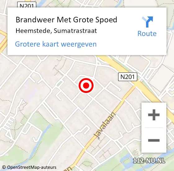 Locatie op kaart van de 112 melding: Brandweer Met Grote Spoed Naar Heemstede, Sumatrastraat op 30 april 2021 15:54