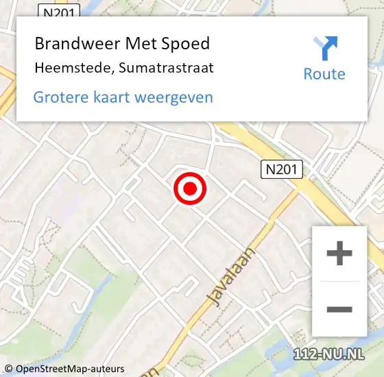 Locatie op kaart van de 112 melding: Brandweer Met Spoed Naar Heemstede, Sumatrastraat op 30 april 2021 16:16