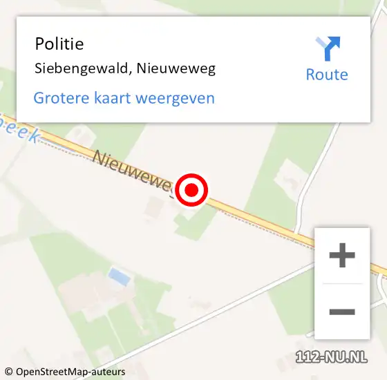 Locatie op kaart van de 112 melding: Politie Siebengewald, Nieuweweg op 30 april 2021 16:38
