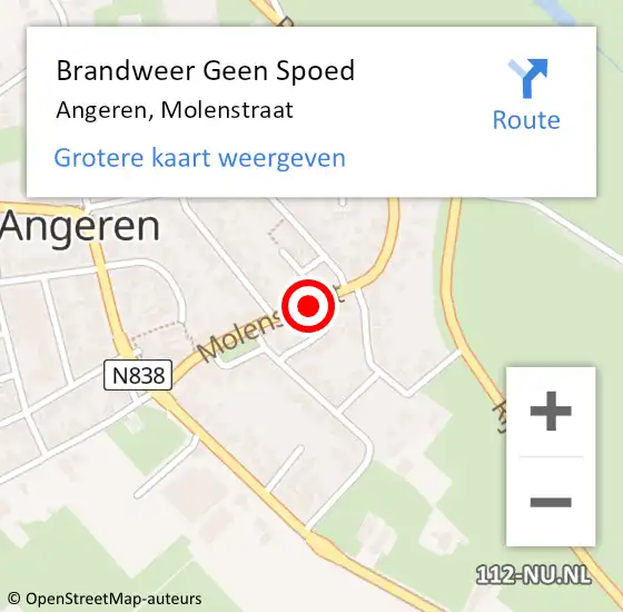 Locatie op kaart van de 112 melding: Brandweer Geen Spoed Naar Angeren, Molenstraat op 30 april 2021 21:04