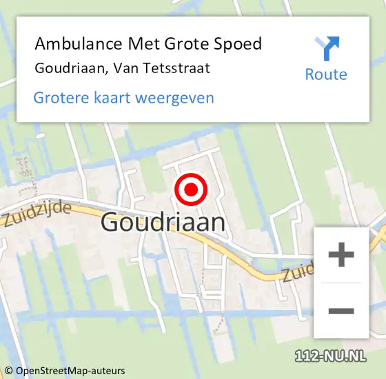 Locatie op kaart van de 112 melding: Ambulance Met Grote Spoed Naar Goudriaan, Van Tetsstraat op 30 april 2021 23:34