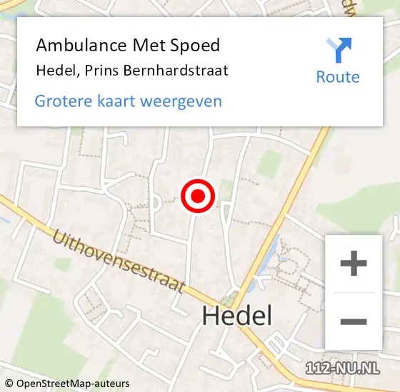 Locatie op kaart van de 112 melding: Ambulance Met Spoed Naar Hedel, Prins Bernhardstraat op 1 mei 2021 04:30