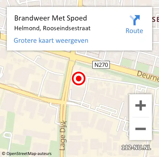 Locatie op kaart van de 112 melding: Brandweer Met Spoed Naar Helmond, Rooseindsestraat op 1 mei 2021 10:48