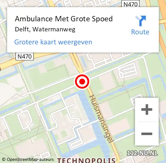 Locatie op kaart van de 112 melding: Ambulance Met Grote Spoed Naar Delft, Watermanweg op 1 mei 2021 11:12