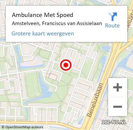 Locatie op kaart van de 112 melding: Ambulance Met Spoed Naar Amstelveen, Franciscus van Assisielaan op 1 mei 2021 11:37